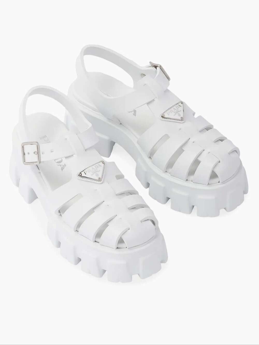 PRADA MONOLITH WOMEN'S WHITE CHUNKY SANDALS SIZE 10/40 EXCELLENT - Picture 2 of 10
